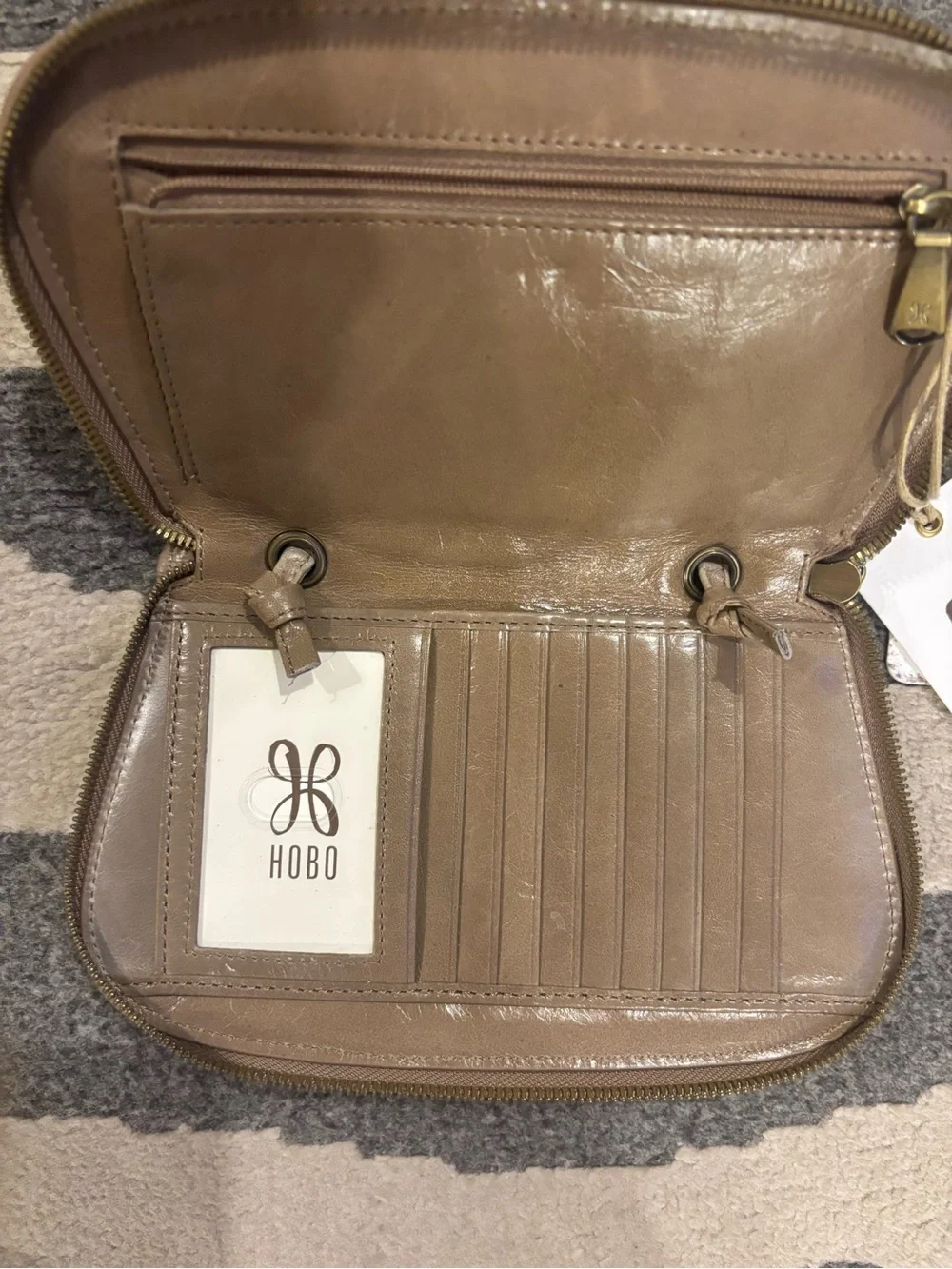 HOBO Taupe/Brown Leather Braided Trim Crossbody Bag
